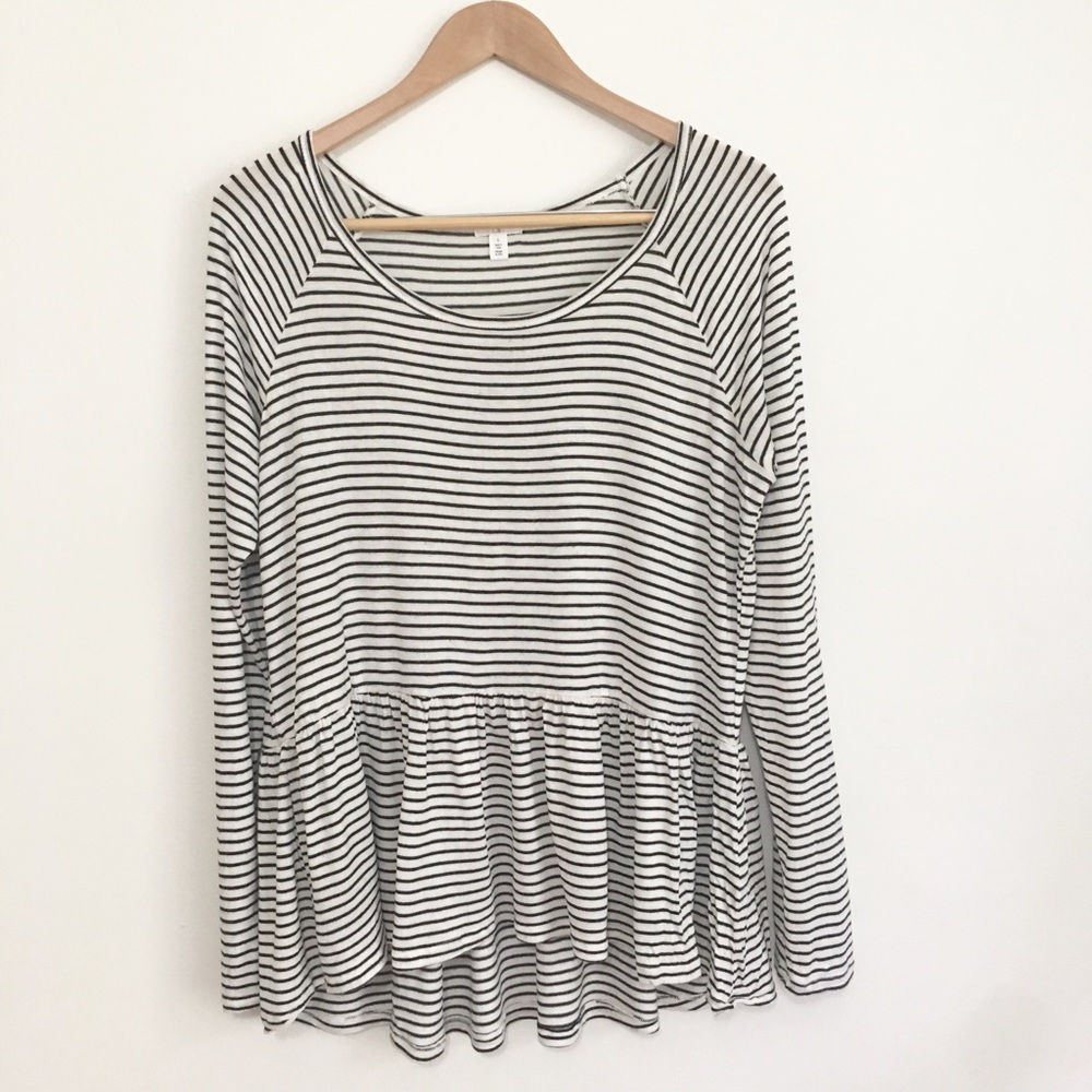 Bp Black Striped Peplum Tee Top